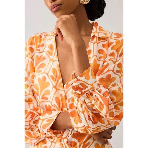 Anthropologie x Maeve Printed Wrap Shirt Dress Size 8 - Picture 3 of 8